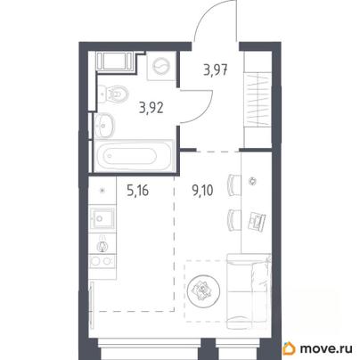 студия, 22.15 м&sup2;