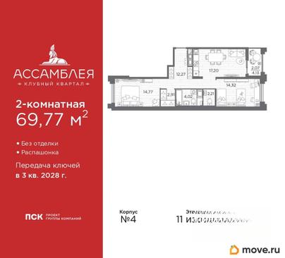 2-комн. квартира, 69.77 м&sup2;