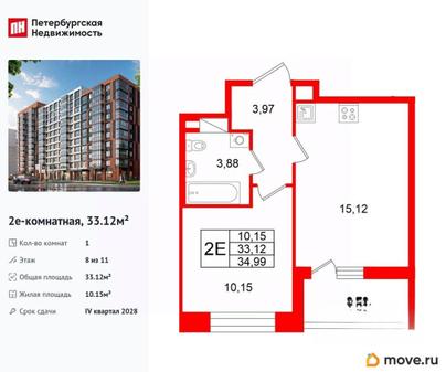 1-комн. квартира, 33.12 м&sup2;
