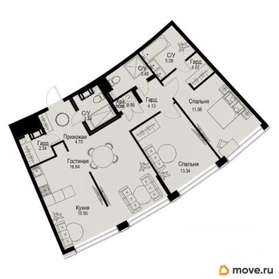 3-комн. квартира, 85.4 м&sup2;