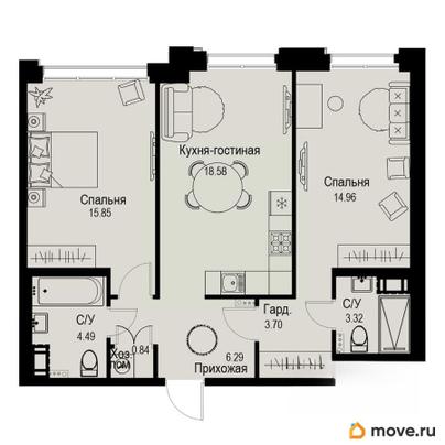 2-комн. квартира, 68.03 м&sup2;