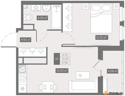 1-комн. квартира, 37.86 м&sup2;