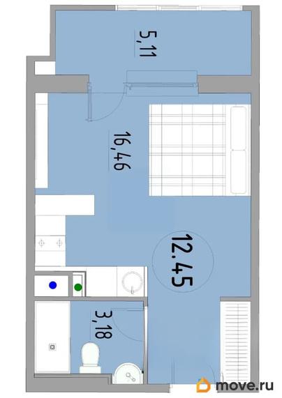 1-комн. апартаменты, 28.16 м&sup2;