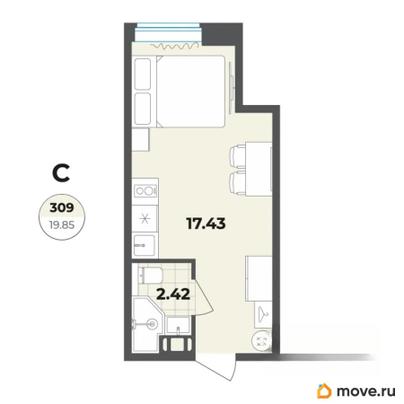 1-комн. апартаменты, 19.85 м&sup2;