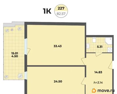1-комн. апартаменты, 82.57 м&sup2;