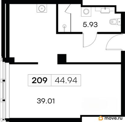 1-комн. апартаменты, 43.9 м&sup2;