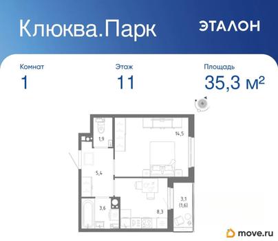 1-комн. квартира, 35.3 м&sup2;