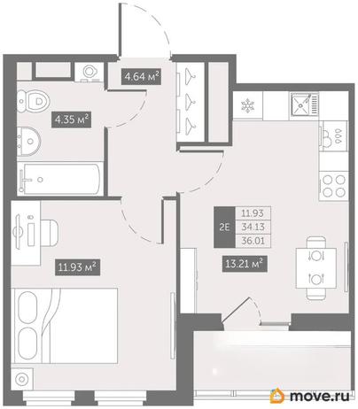 1-комн. квартира, 36.01 м&sup2;