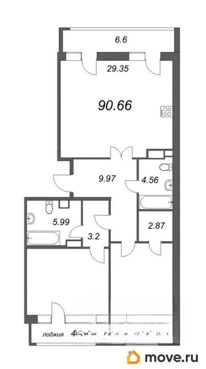 3-комн. квартира, 90.66 м&sup2;