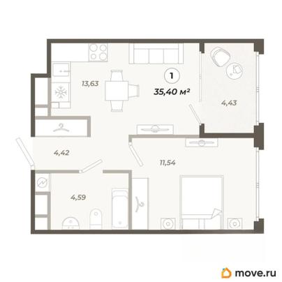 1-комн. квартира, 36.4 м&sup2;