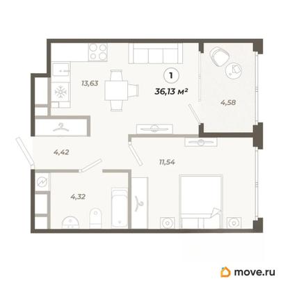 1-комн. квартира, 36.13 м&sup2;