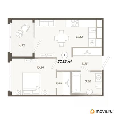 1-комн. квартира, 37.23 м&sup2;