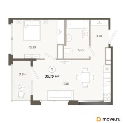 1-комн. квартира, 39.18 м&sup2;