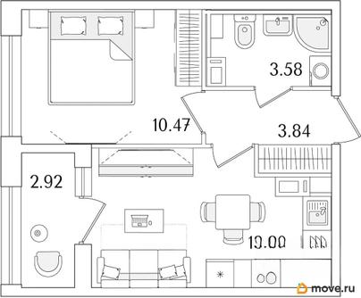 1-комн. квартира, 32.55 м&sup2;