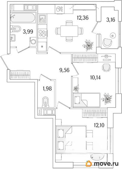 2-комн. квартира, 51.71 м&sup2;