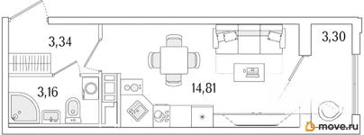 студия, 22.96 м&sup2;