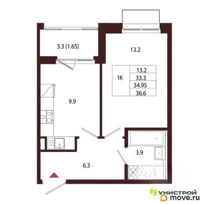 1-комн. квартира, 34.95 м&sup2;