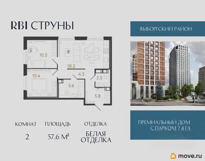 2-комн. квартира, 57.6 м&sup2;