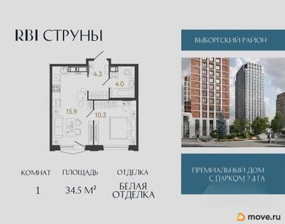 1-комн. квартира, 34.5 м&sup2;