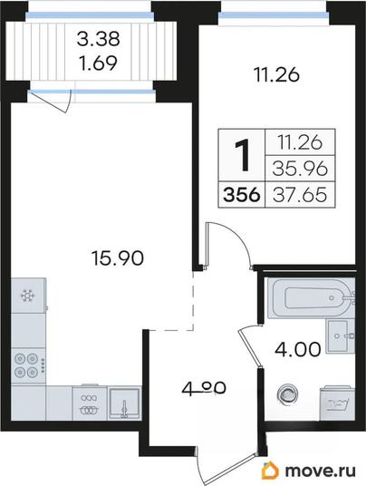 1-комн. квартира, 37.65 м&sup2;