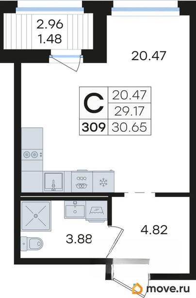 студия, 30.65 м&sup2;