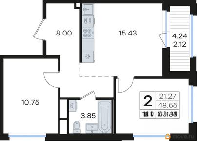 2-комн. квартира, 50.67 м&sup2;