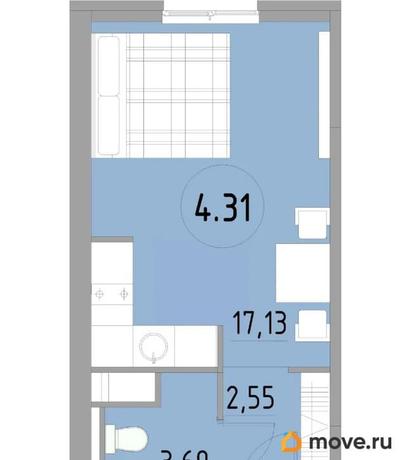 1-комн. апартаменты, 23.37 м&sup2;