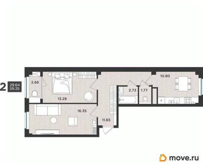 2-комн. квартира, 59.25 м&sup2;