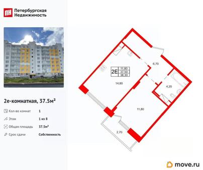 1-комн. квартира, 37.5 м&sup2;