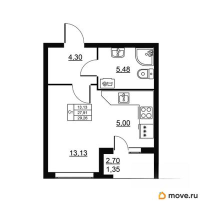 студия, 29.26 м&sup2;