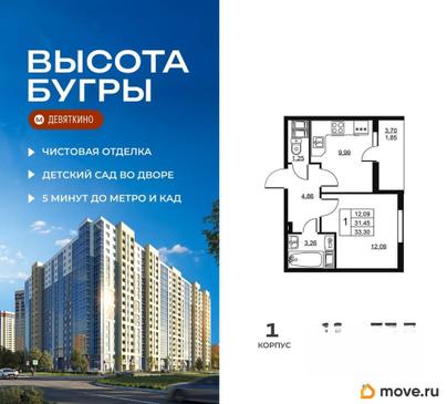 1-комн. квартира, 33.3 м&sup2;
