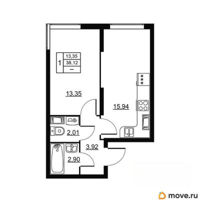 1-комн. квартира, 38.12 м&sup2;