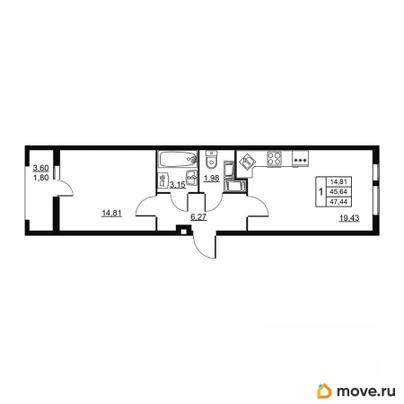 1-комн. квартира, 47.44 м&sup2;