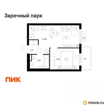 1-комн. квартира, 33.29 м&sup2;