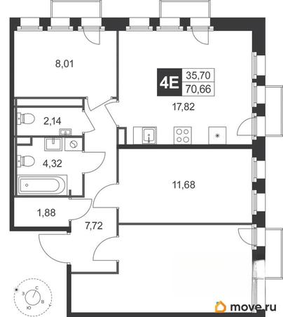 4-комн. квартира, 70.66 м&sup2;
