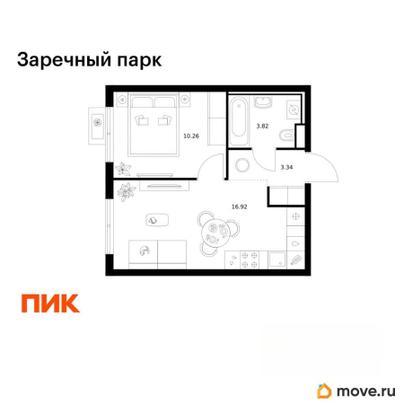 1-комн. квартира, 34.34 м&sup2;
