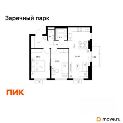 2-комн. квартира, 58.29 м&sup2;