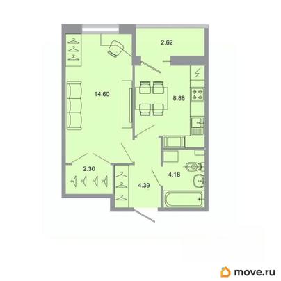 1-комн. квартира, 34.6 м&sup2;