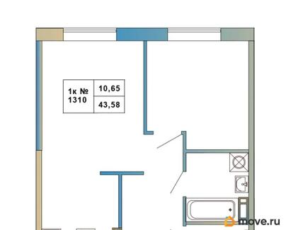 1-комн. квартира, 43.58 м&sup2;
