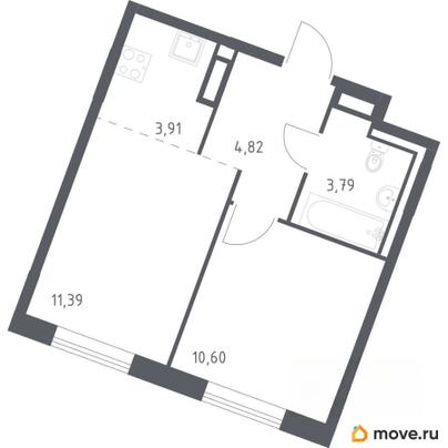1-комн. квартира, 34.51 м&sup2;