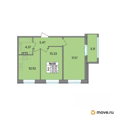 2-комн. квартира, 53.71 м&sup2;