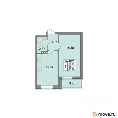 1-комн. квартира, 37.56 м&sup2;