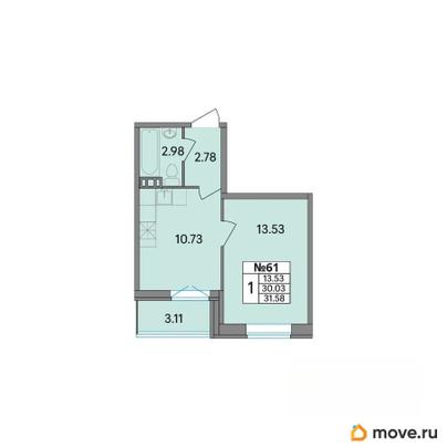 1-комн. квартира, 31.58 м&sup2;