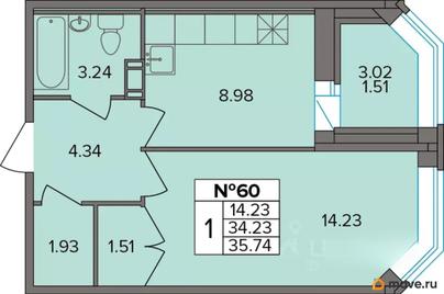 1-комн. квартира, 35.74 м&sup2;
