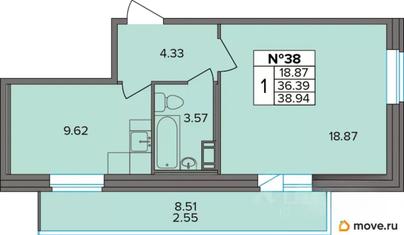1-комн. квартира, 38.94 м&sup2;