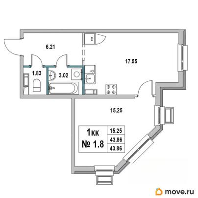 1-комн. квартира, 43.86 м&sup2;