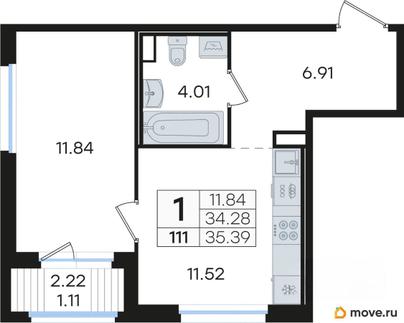 1-комн. квартира, 35.39 м&sup2;
