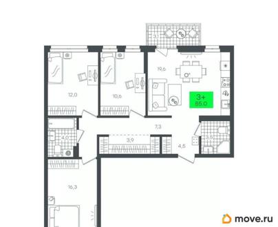 3-комн. квартира, 85.08 м&sup2;