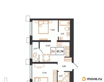 2-комн. квартира, 51.74 м&sup2;