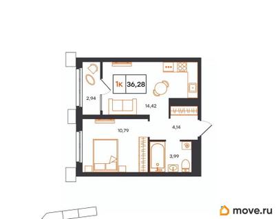 1-комн. квартира, 36.28 м&sup2;
